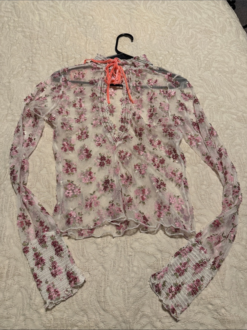 Free People intimately ivory mesh floral top M - Picture 7 of 8